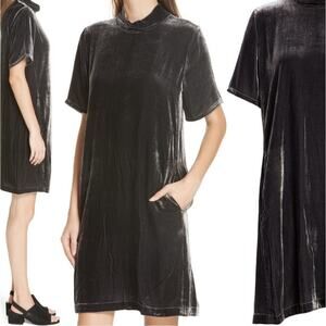 NWT Eileen Fisher Dress Crushed Velvet Mock Neck Tie Back Sheath Oversized